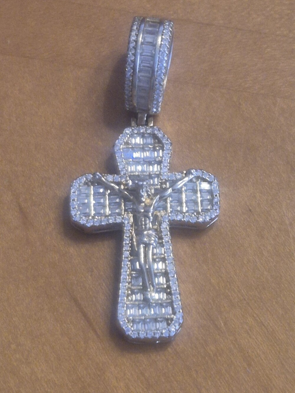 925 Sterling Silver Moissanite Crucifix Cross Pendant Baguette Iced Out 11g